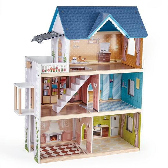 Hape Wooden 10 Room Family Play Mansion Dollhouse W/ Accessories for Ages 3 & up 6943478018402